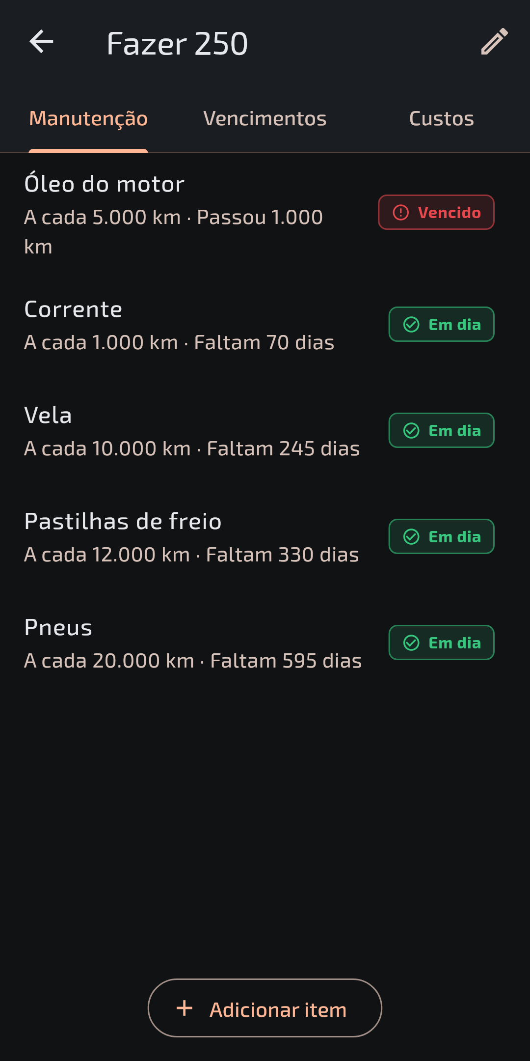 Manutenção com lembretes