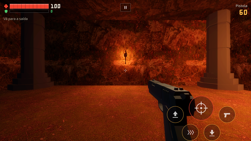 Corredor do Inferno Low-Poly, com tocha ao fundo