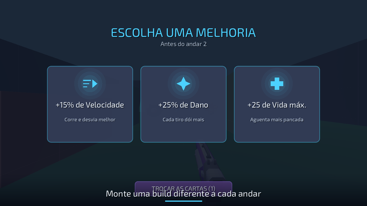 Escolha de melhoria entre andares, com três cartas