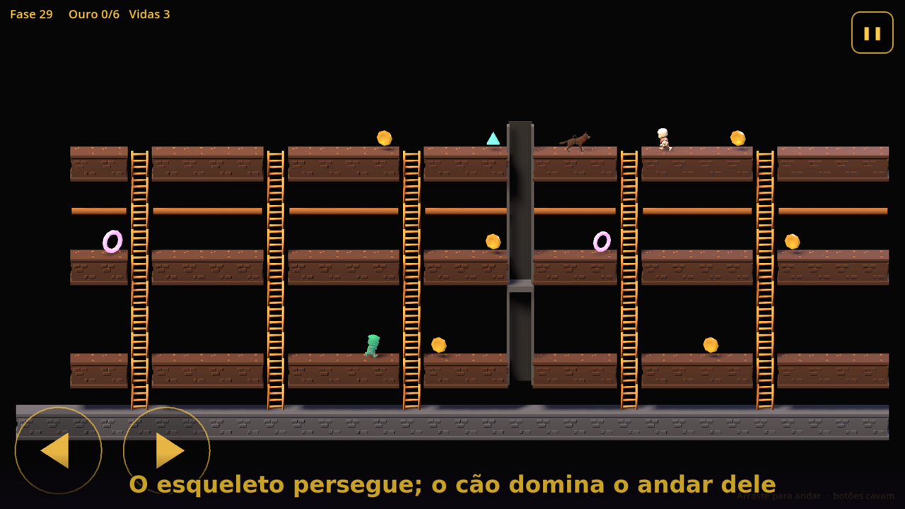 Fase com o esqueleto e o cão de guarda perseguindo o ladrão