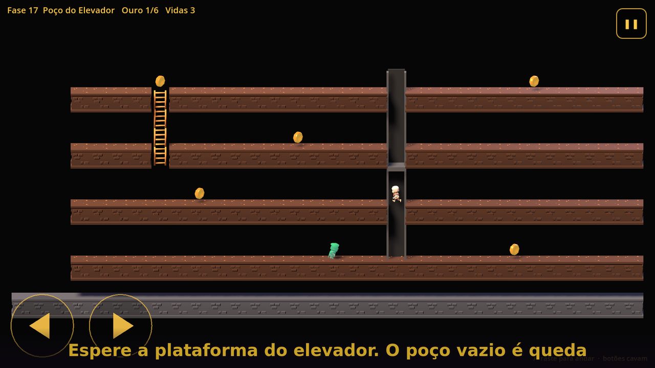 O ladrão sobre a plataforma do elevador, dentro do poço