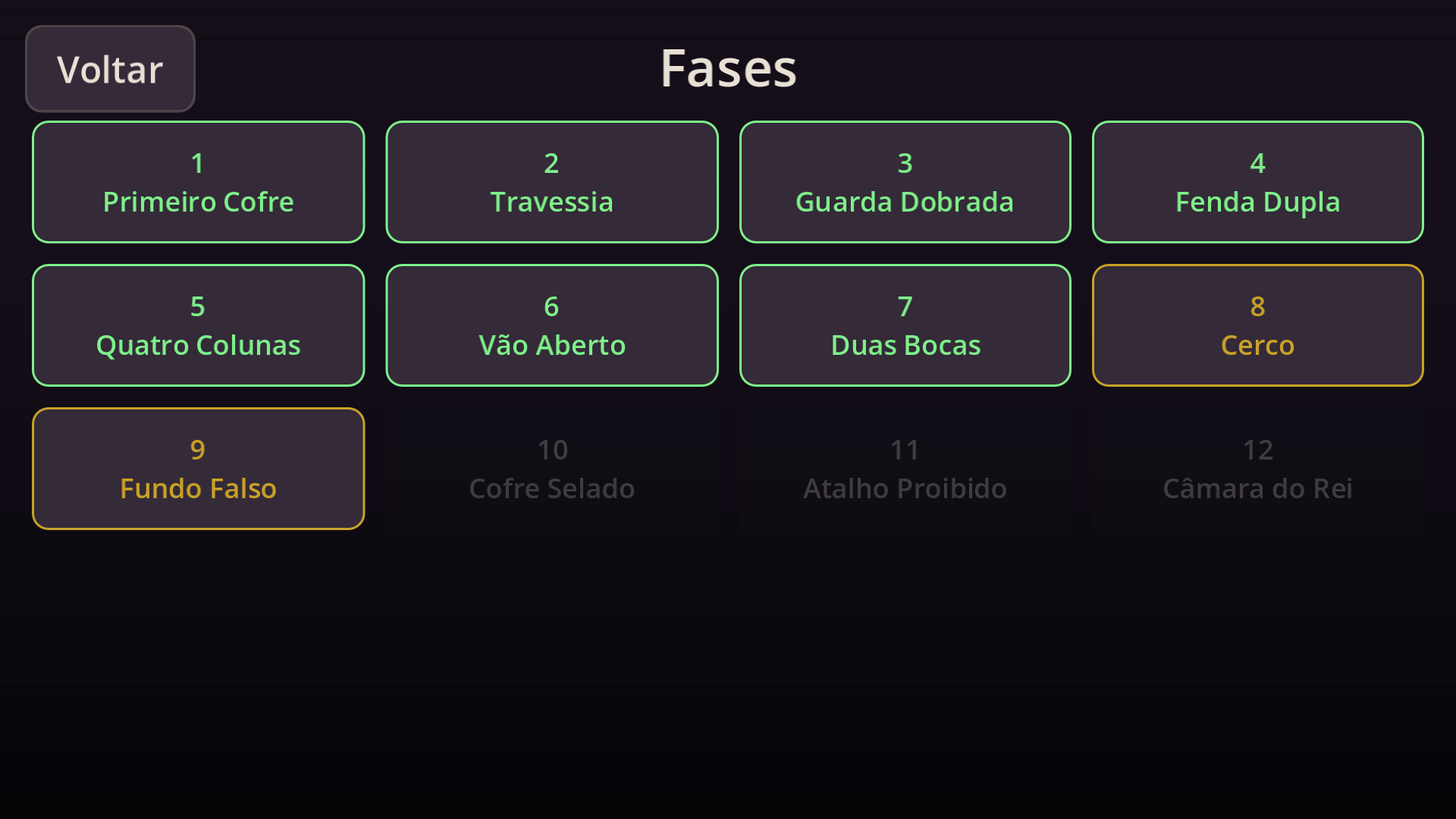Tela de seleção de fases